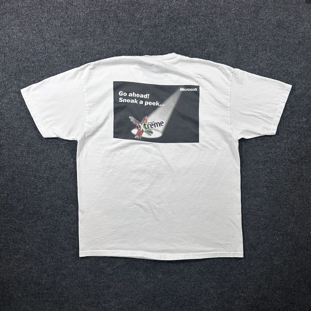 Vintage 90s Hanes Beefy Microsoft Extreme White Graphic Promo T-Shirt Adult XL